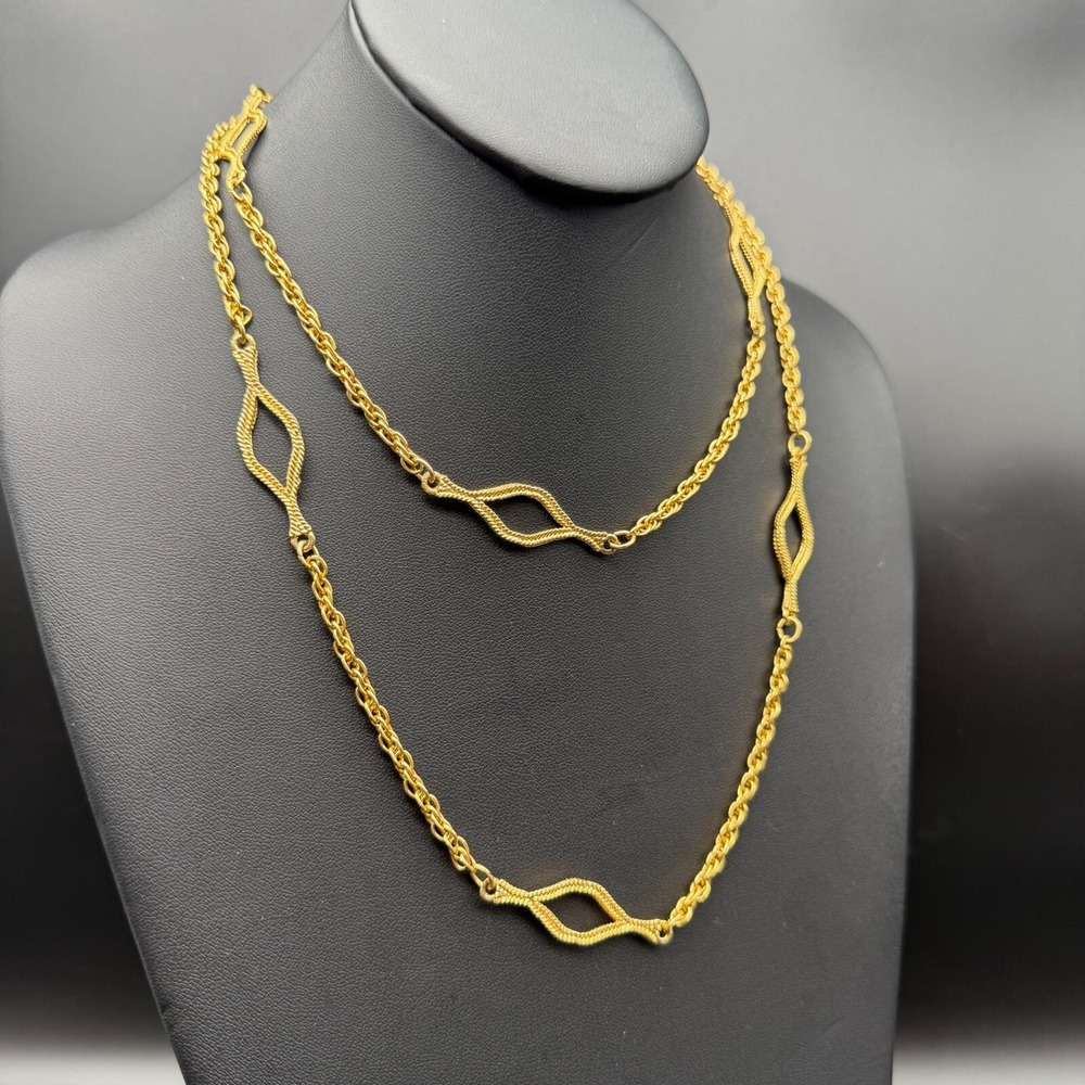 Vintage 38" Gold Tone Chain Necklace ✨ Open Marquise‎ Links Layering Jewelry
